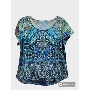 CB Womens Blue Hues Geometric T-shirt With Sparkle Studs Large